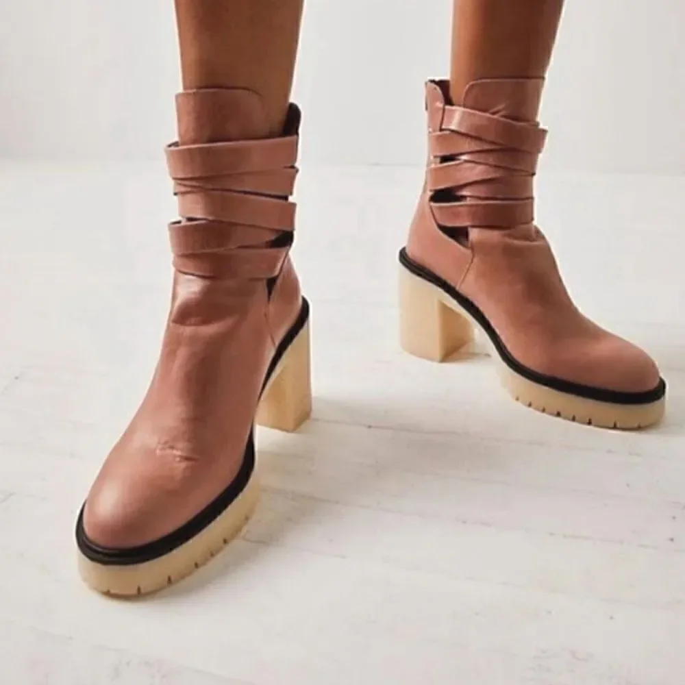 NEW Free People Jesse Cutout Platform Boot Womens Size 41 English Tan